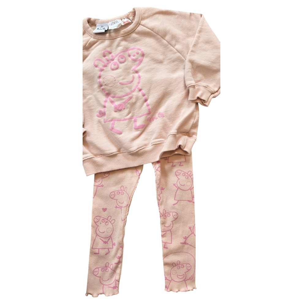 Zara Peppa Pig‎ Pink Sweatshirt and Ribbed Leggings 2 Piece Outfit Set Kids 3T